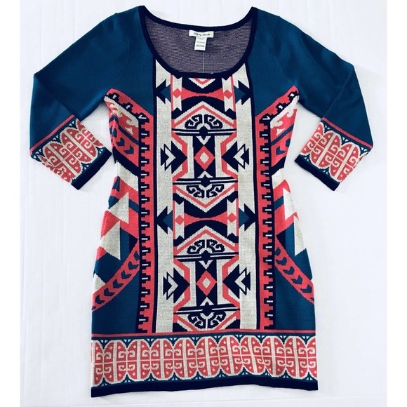 Flying Tomato | Womens Size M Sweater Dress Aztec Fitted Slimming Pullover - Picture 1 of 11